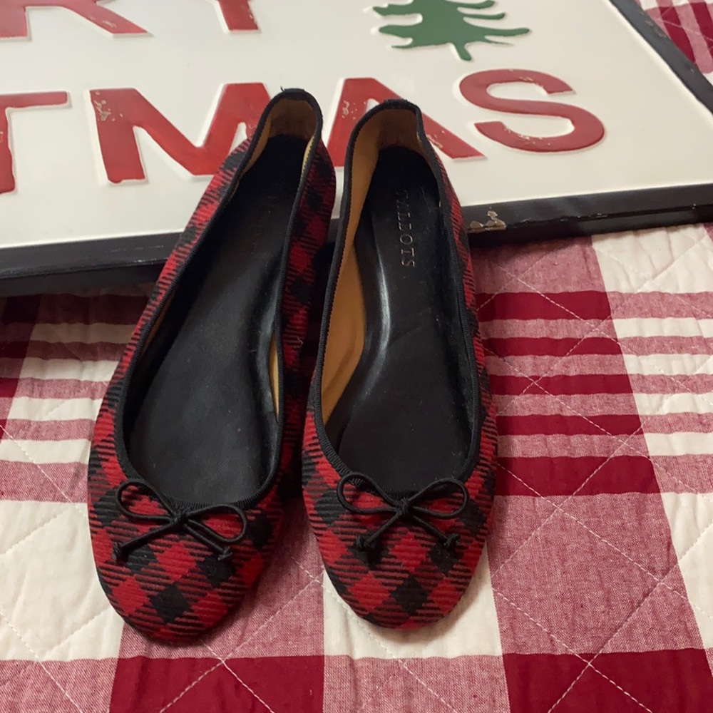 COPY - Red and black buffalo check ballet flats